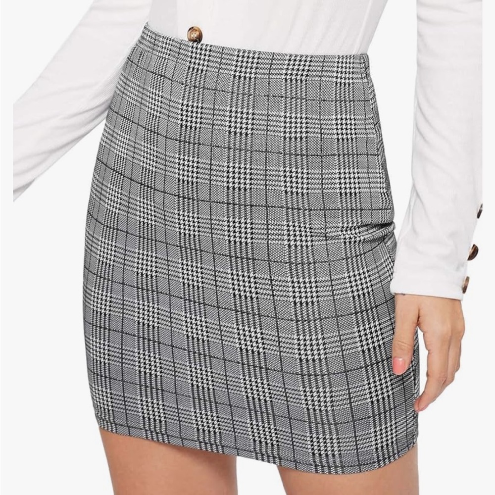 New Women's Basic Stretch Plaid Mini Bodycon Pencil Skirt